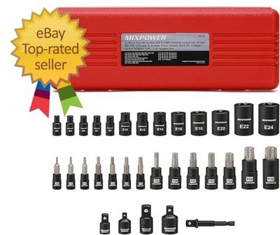 32PCS Torx Bit Socket Set, 14 Star Bits T8-T70& 13 E-Torx Sockets E4-E24, CR-...