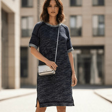 Madewell Knit T-Shirt Dress Navy Marled Cotton Side Slit Casual Size S