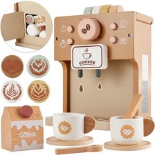 Set Utensili Cucina Giocattolo in Legno Macchina Caffè Montessori Bambini 3+ Ann