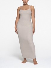 SKIMS Long Tank Dress Stone Ribbed Bodycon Maxi Stretch Sleeveless Size M