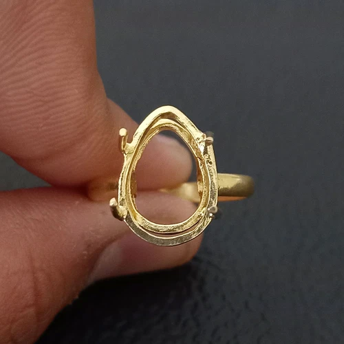 925 Silver Gold Plated Teardrop Ring Blank 10x14 DIY Jewelry Making Jewelry