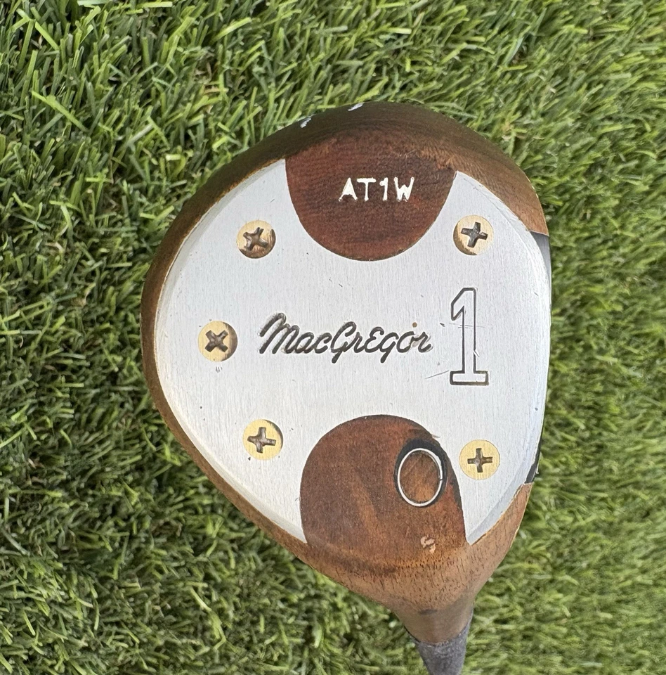 Vintage MacGregor Tommy Armour AT1W Driver And 3 Wood Persimmon Steel Shafts - Image 2 of 4