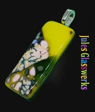 Hand Crafted  Raku Fused Glass Pendant Necklace W/ Chain  #1209