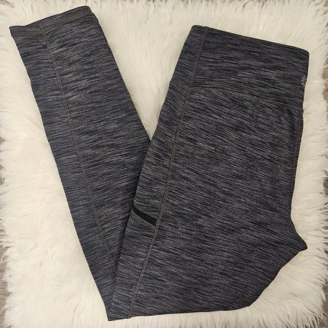 Athleta Large Drifter Leggings Marled Gray with Zipper Pockets Yoga Gym Pants