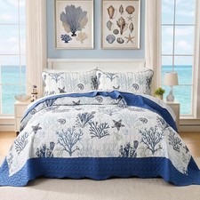 Coastal Oversized King Quilt 128"x120", Ocean Beach Themed Bedding Set with P...