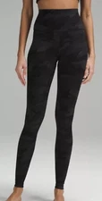 Lululemon Align Leggings Womens 10 Black Camo Mid-Rise Yoga Pants Pockets Soft
