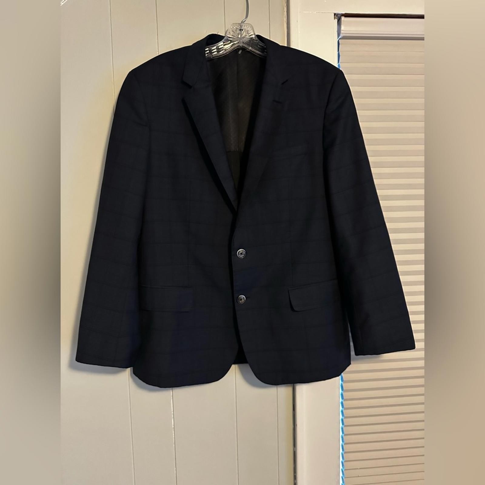 Hugo Boss Wool Navy Windowpane Slim Fit Blazer Suit Jacket 42R EUC thumbnail 2