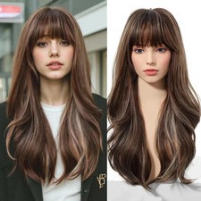 Real Human Hair New Fashion Beautiful Women's Long Brown Mix Blond Wigs 24In