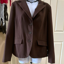 Women  s Brown Solid 3-Button Blazer Jacket Long Sleeve Pockets Short Regular