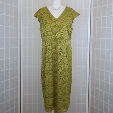 Per Una Dress Sze 22 Mustard Yellow Floral Lace Sheath Midi Formal Party Wedding