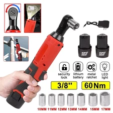 Electric Cordless Ratchet 3/8" Right Angle Wrench Impact Power Tool + 2 Battery