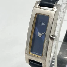 ESQ Swiss Tank Watch Women 13mm Silver Tone Blue Dial Esquire New Battery 7.5"