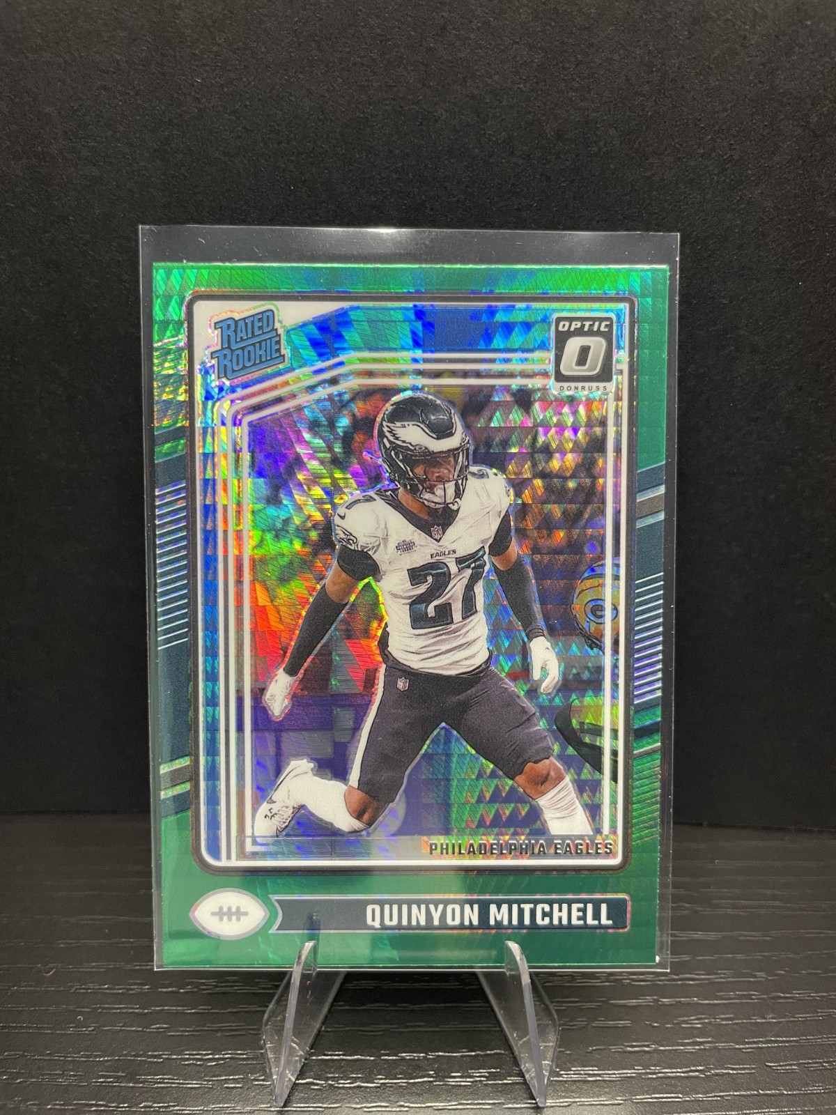 2024 Panini Optic Quinyon Mitchell Green Hyper Prizm #282 Rated Rookie Eagles