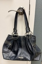 Nine West Black Satchel with Silver Hardware, Double Handles, Inner Pockets