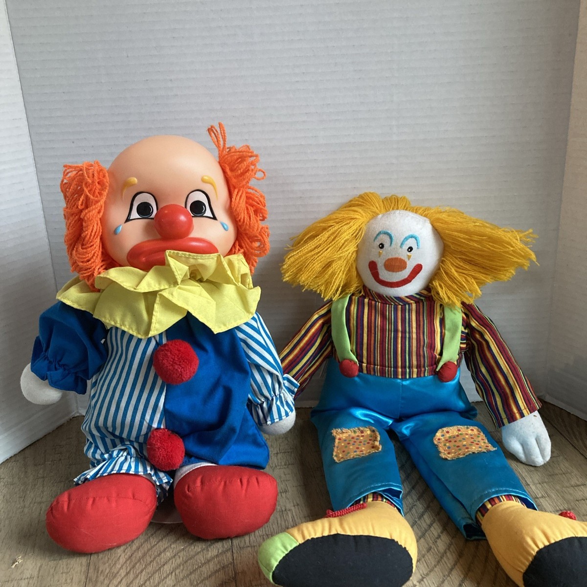 Old Quilt ClownとLIttle Patch ベア２体セット Vtg 1982 Dakin CHEERY-TEARY CLOWN 2-Face Doll Sad Happy Plush