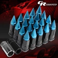 LIGHT BLUE 16 RIM LUG+4LOCK NUT+KEYS M12X1.5 22OD 75MM SPIKY SPLINE STYLE STEEL