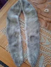 Echt Nerz Pelz Krawatte Schal silbergrau Retro Vintage gebr. w.Neu