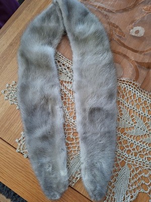 Echt Nerz Pelz Krawatte Schal silbergrau Retro Vintage gebr. w.Neu