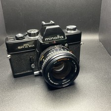 Black Minolta SRT201 35mm SLR Film Camera W/ Minolta MD Rokkor-X 50mm f/1.4 Lens