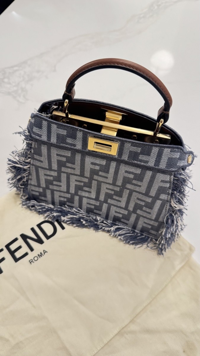 Fendi peekaboo bag petite Blue denim-effect FF jacquard bag