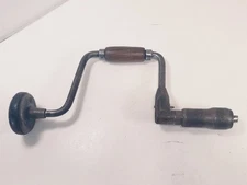 VINTAGE MANUAL HAND CRANK DRILL WITH WOODEN HANDLES RACHETING HEAD REVERSIBLE