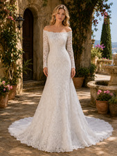 Stella York Wedding Dress 24 Tulle Embroidery Lace Ballgown Bateau Long Sleeves