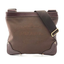 Prada Canvas Leather Shoulder Bag Women Brown One Size