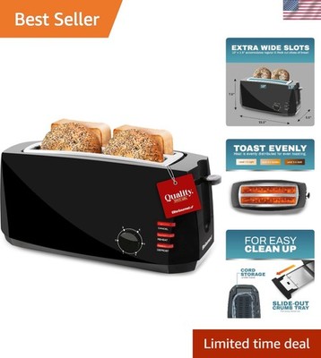 Versatile Long Slot 4-Slice Toaster with Defrost & Reheat Functions in Black