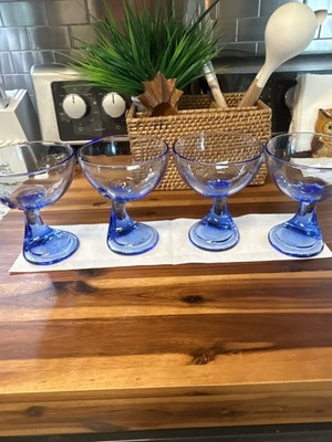Bormioli Rocco Jerba Blue Glass Dessert Cup Goblet Bowl Made in Italy Set of 4