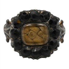 ANTIQUE GEORGIAN BIEDERMEIER MOURNING BLACK ONYX RING STERLING SZ 5.5 c1822