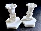 Vintage Pair Westmoreland White Milk Glass Dolphin Koi 4” Candlestick Holders