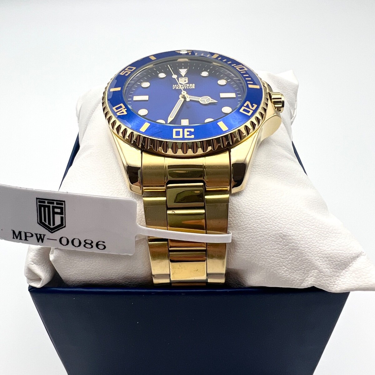 NEW MONTRES PRESTIGE x INVICTA Men's Submariner Blue Gold Steel