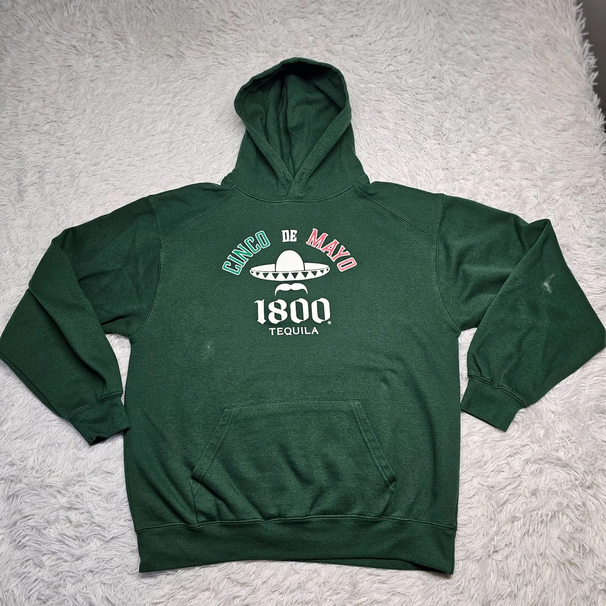 Mens 1800 Tequila Cinco De Mayo Green Pullover Hoodie Sweatshirt Large