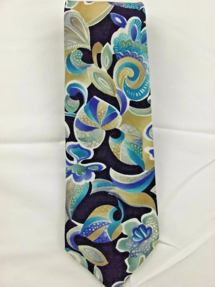 Corbata vintage Kuppeheimer diseño abstracto azul verde dorado índigo Foto 4 de 4