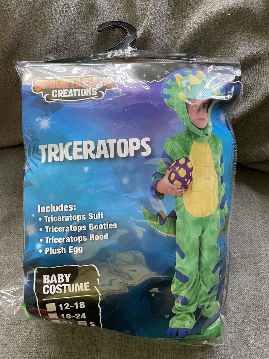 Kids Triceratops Dinosaur Costume - Plush Halloween Dress-Up Jumpsuit With Hood & Tail - View #9