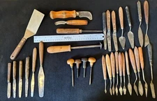33 Vintage Art Tools - Palette knives, scrappers, pic, engraving tools, spatula