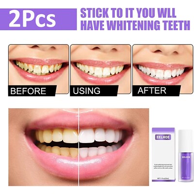 2 x Purple Teeth Whitening Foam Zahnpasta Fleckenentfernung Aufhellung Booster Gel