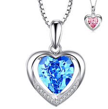 925 Sterling Silver CZ Crystal Heart Love Pendant Necklace 18" Chain Gift J15