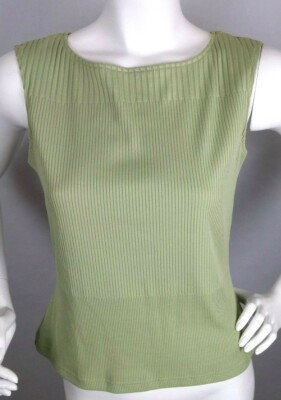 TALBOTS Petites Women's Knit Top Sz Medium Green Ribbed Sleeveless