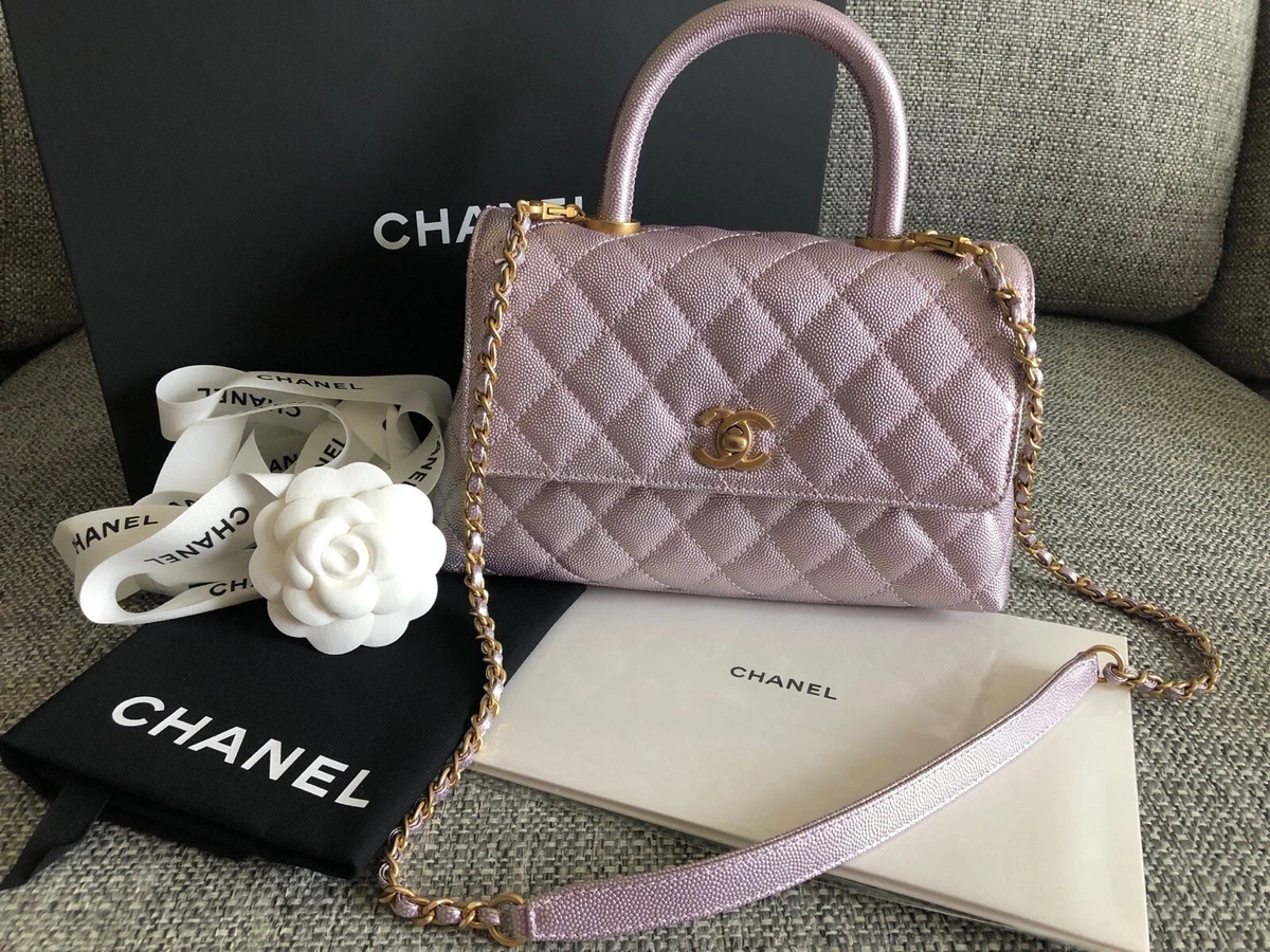 Chanel Mini/Small Coco Handle 22P Light Pink Quilted Caviar with light gold  hardware