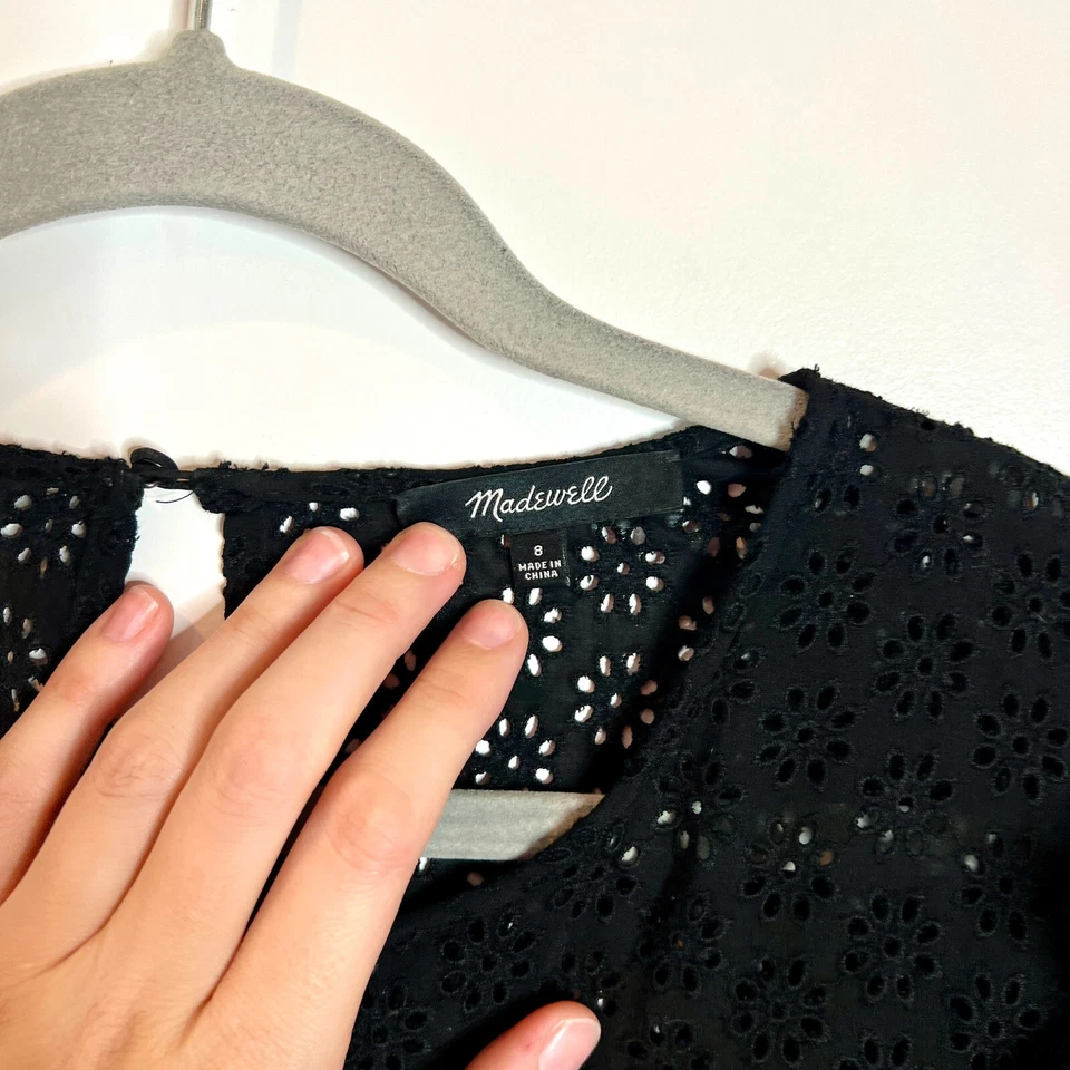 Vestido Madewell Negro Ojales Encaje Niveles Volantes Cambio Lechera Cuello Redondo Talla 8 Foto 3 de 4