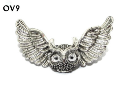Steampunk brooch badge pin silver flying owl wings flight bird OV09 