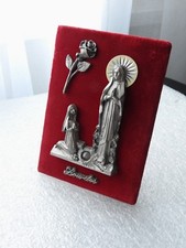 RELIQUAIRE  SOUVENIR DE LOURDES  VIERGE MARIE  EN ETAIN OBJET DE DEVOTION