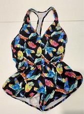 Rainbow Feathers Black Romper Swim Or Day Wear girls size 5