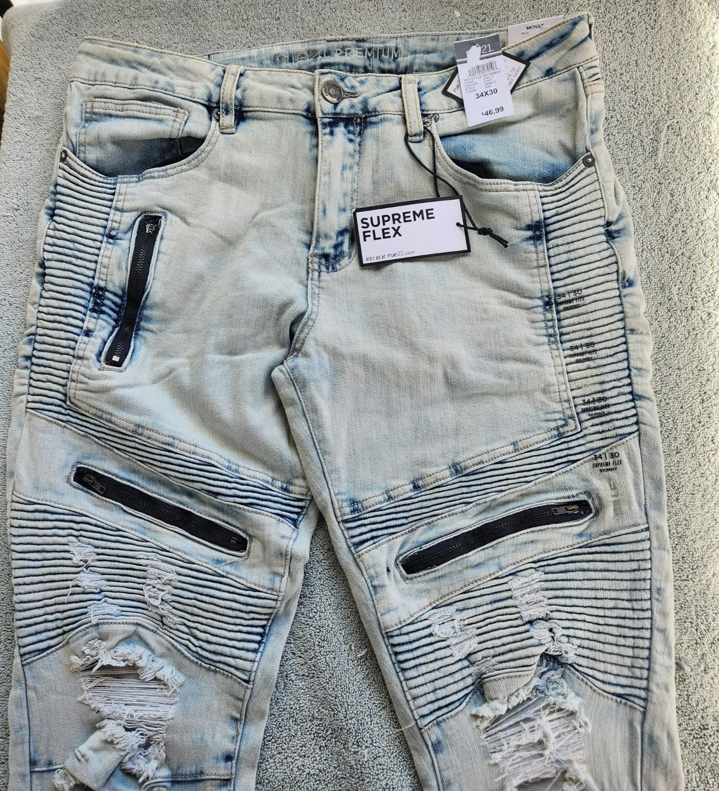 Jean Rue21 Premium Homme 34x30 Skinny Supreme Flex 8 Poches Neuf avec étiquette
