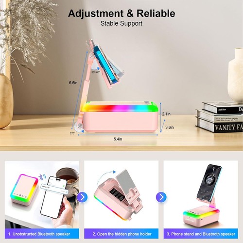 Cell Phone Stand with Bluetooth Speaker and Light, Portable Lanyard, Cool Tech G - Afbeelding 4 van 7