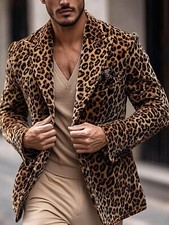 Velvet Men's Blazer Classic Leopard Print Peak Lapel Tuxedo Trendy Jacket Coat