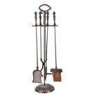Sungmor 5Pcs Cast Iron Fireplace Tools Set Rustic Fire Pit Accessories Holder