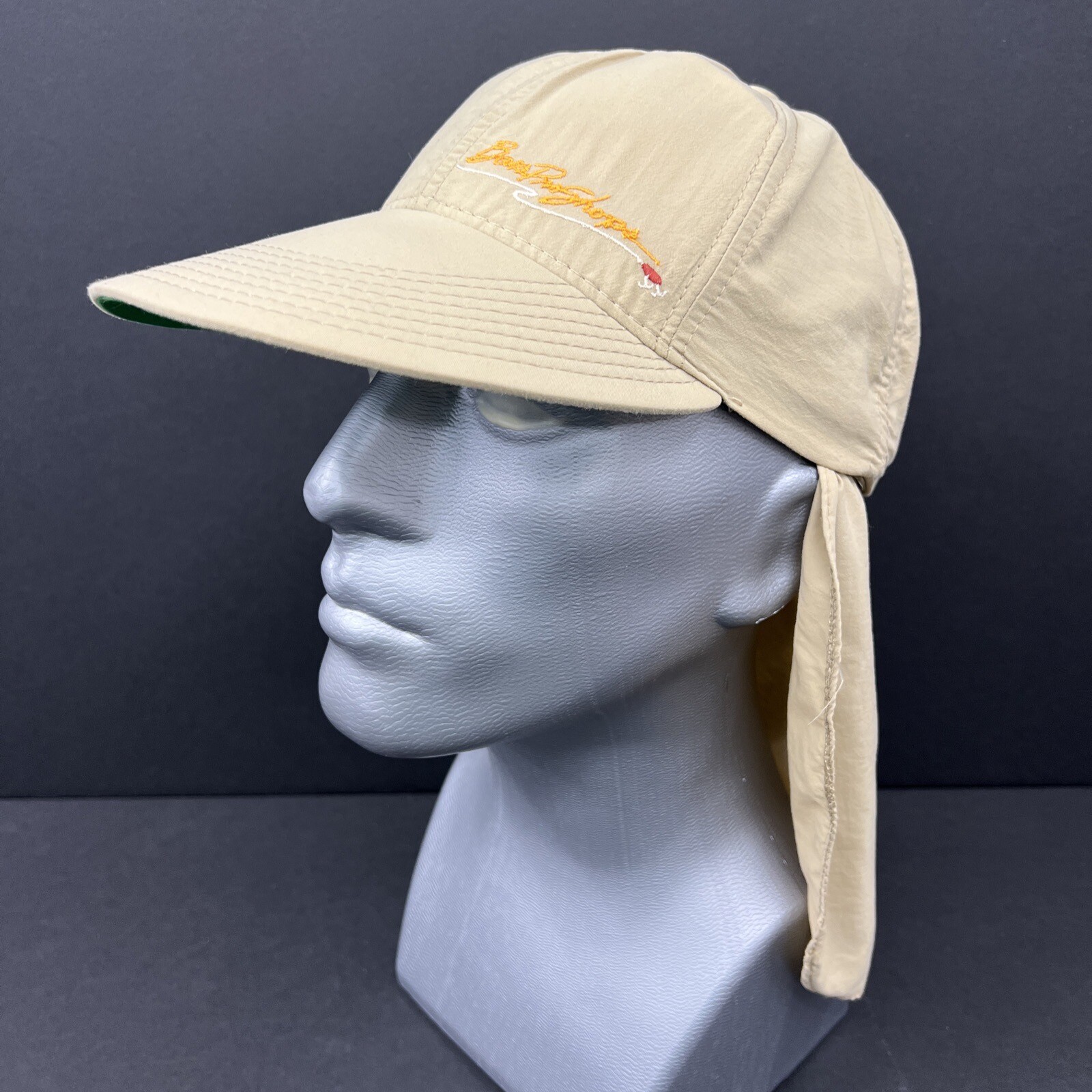 Vintage Bass Pro Shops XL Tan Fly Fishing Hat with Neck Flap Made in USA