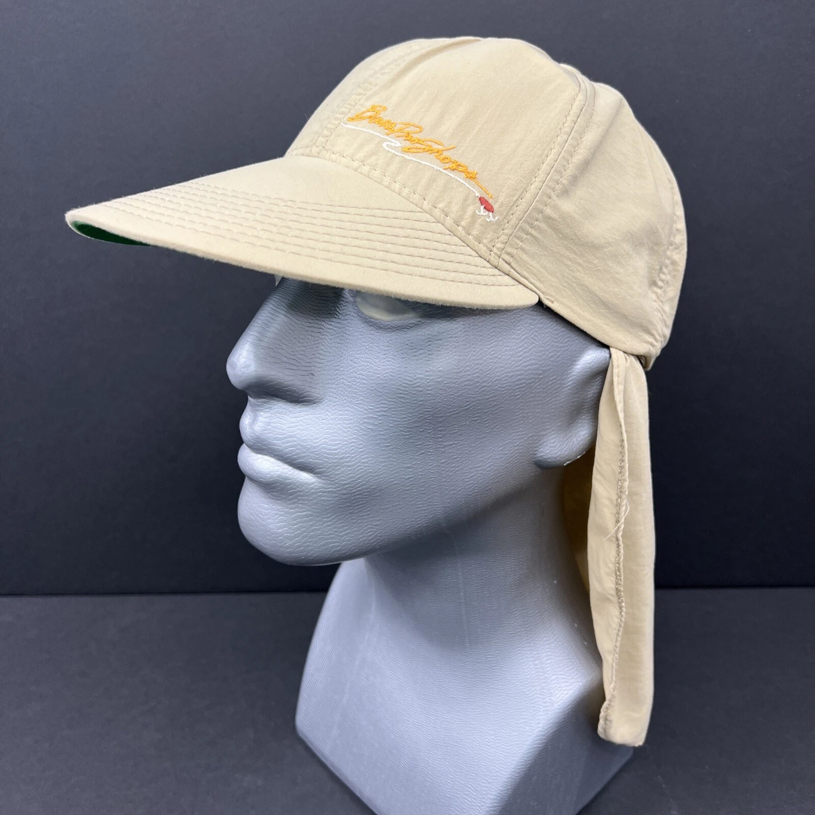 Vintage Bass Pro Shops Fly Fishing Hat Made In USA XL Brim With Neck Flap Tan